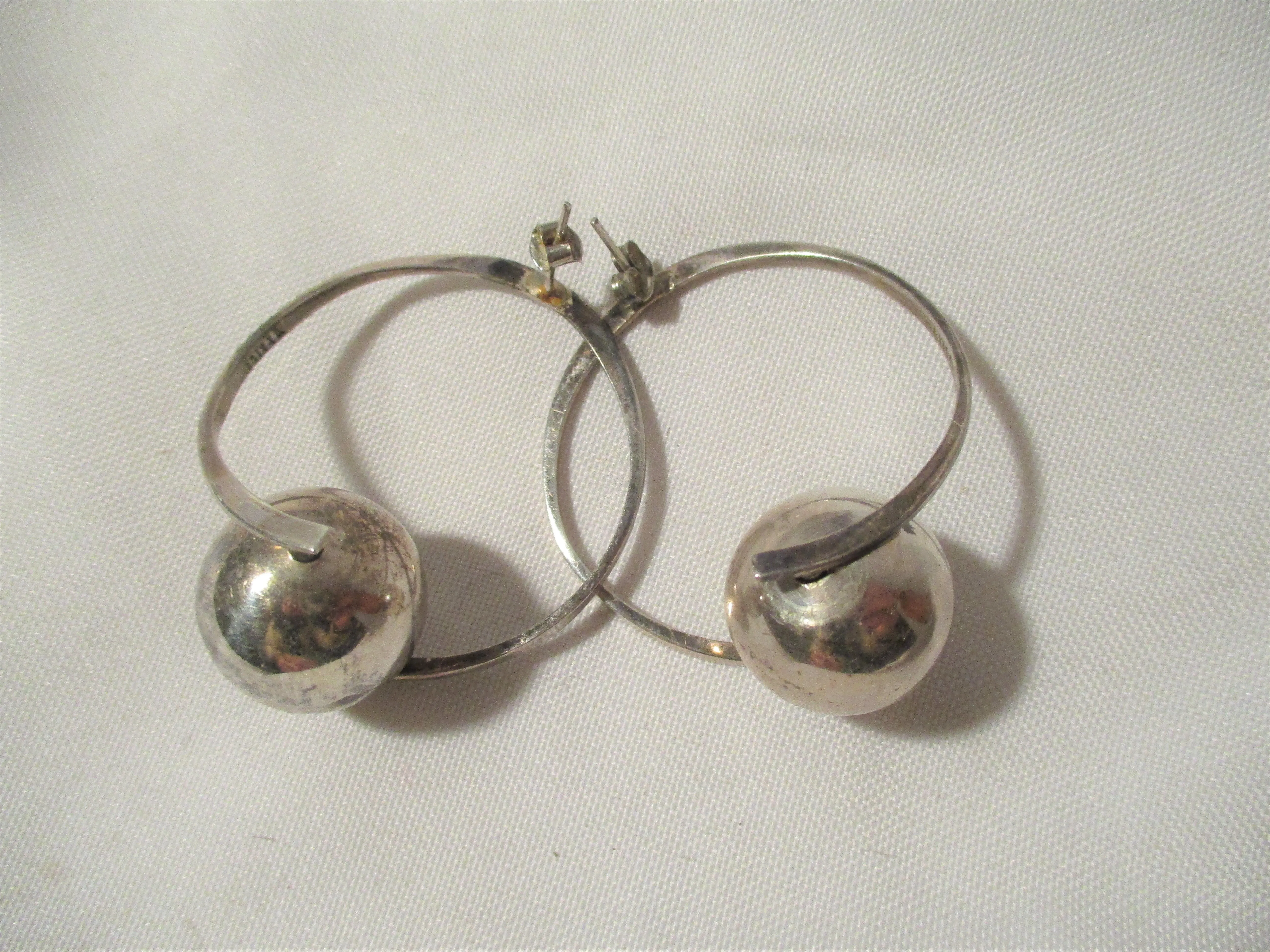 925 STERLING SILVER HOOP BALL Pierced Earring Jewelry ETHNIC Boho Festival