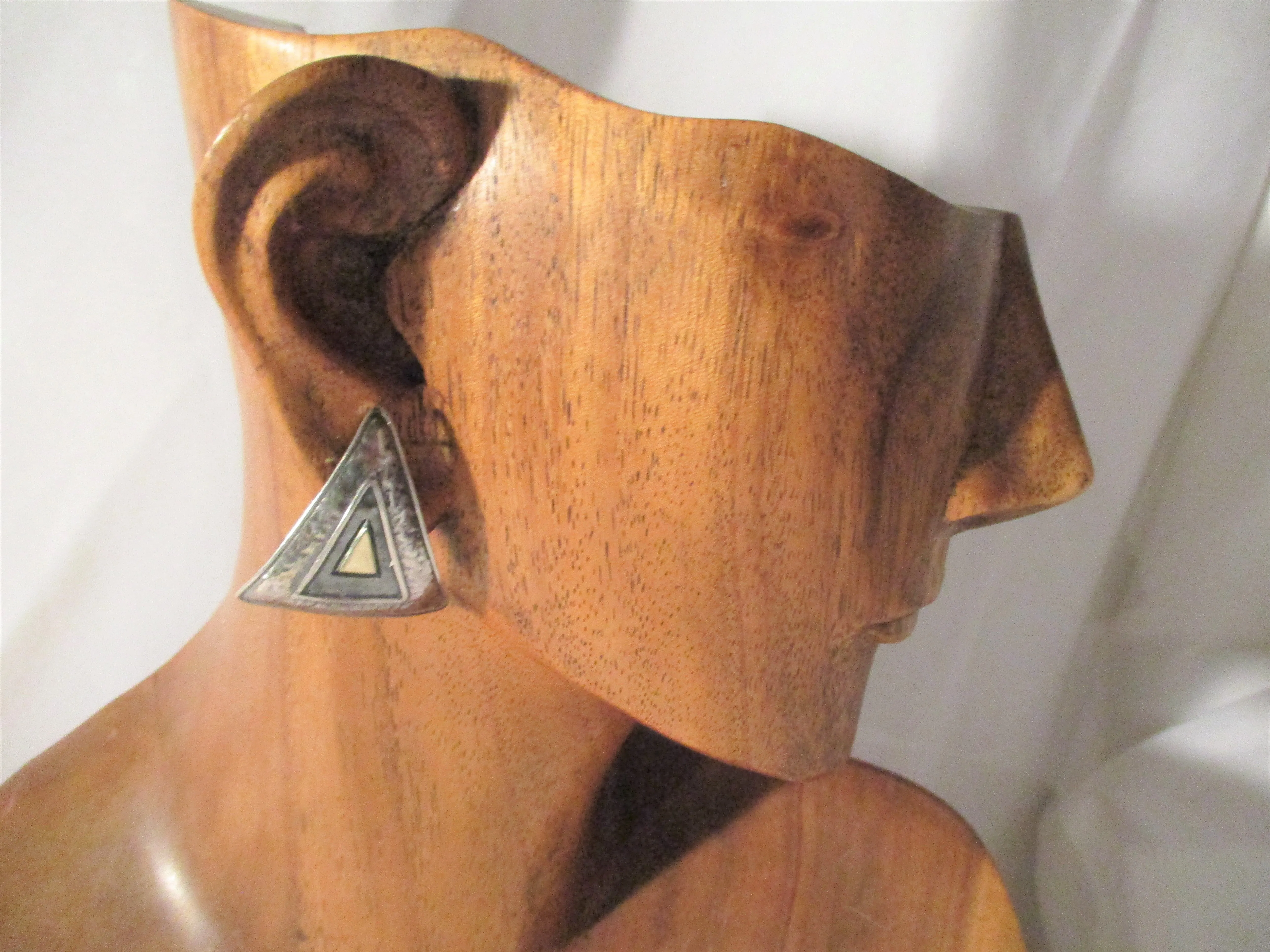 925 STERLING SILVER TRIANGLE PRISM Pierced Earring Jewelry ETHNIC Boho Festival