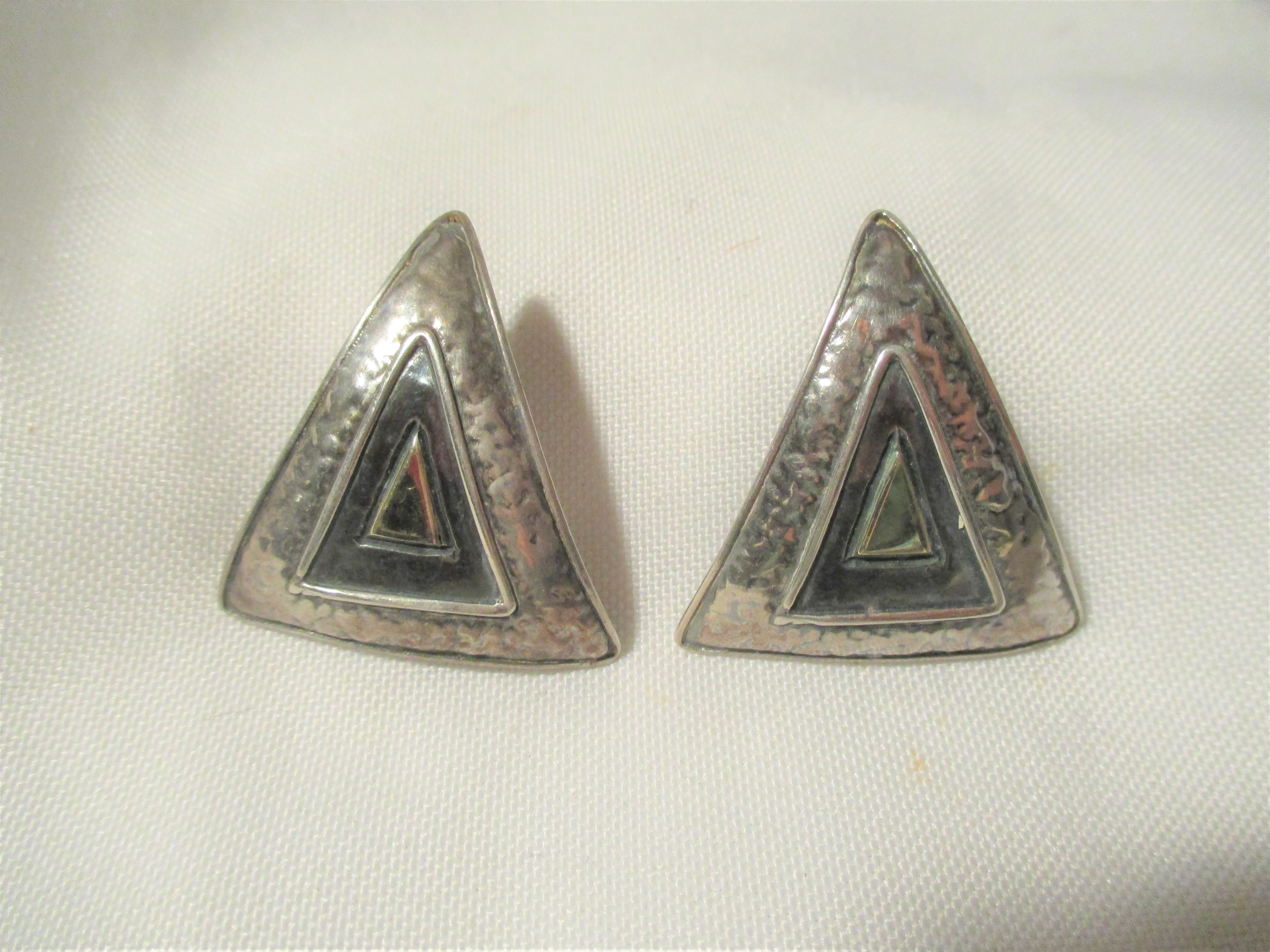 925 STERLING SILVER TRIANGLE PRISM Pierced Earring Jewelry ETHNIC Boho Festival