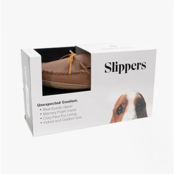 ACE Mens Leather Moccasin Slippers Tan