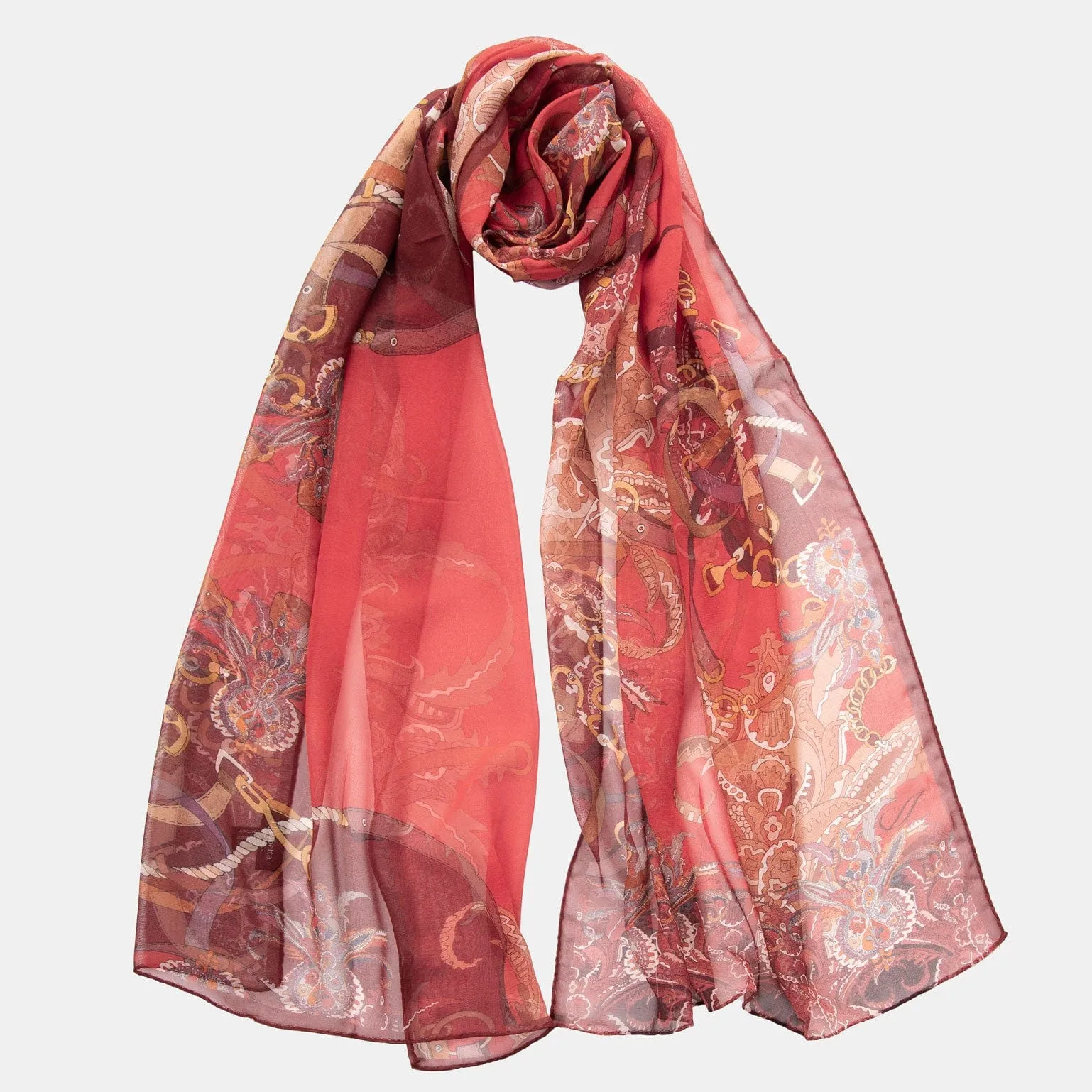 Alessandra - Long Sheer Silk Scarf - Red