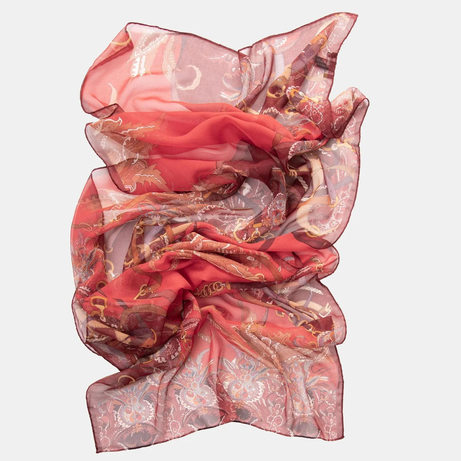 Alessandra - Long Sheer Silk Scarf - Red