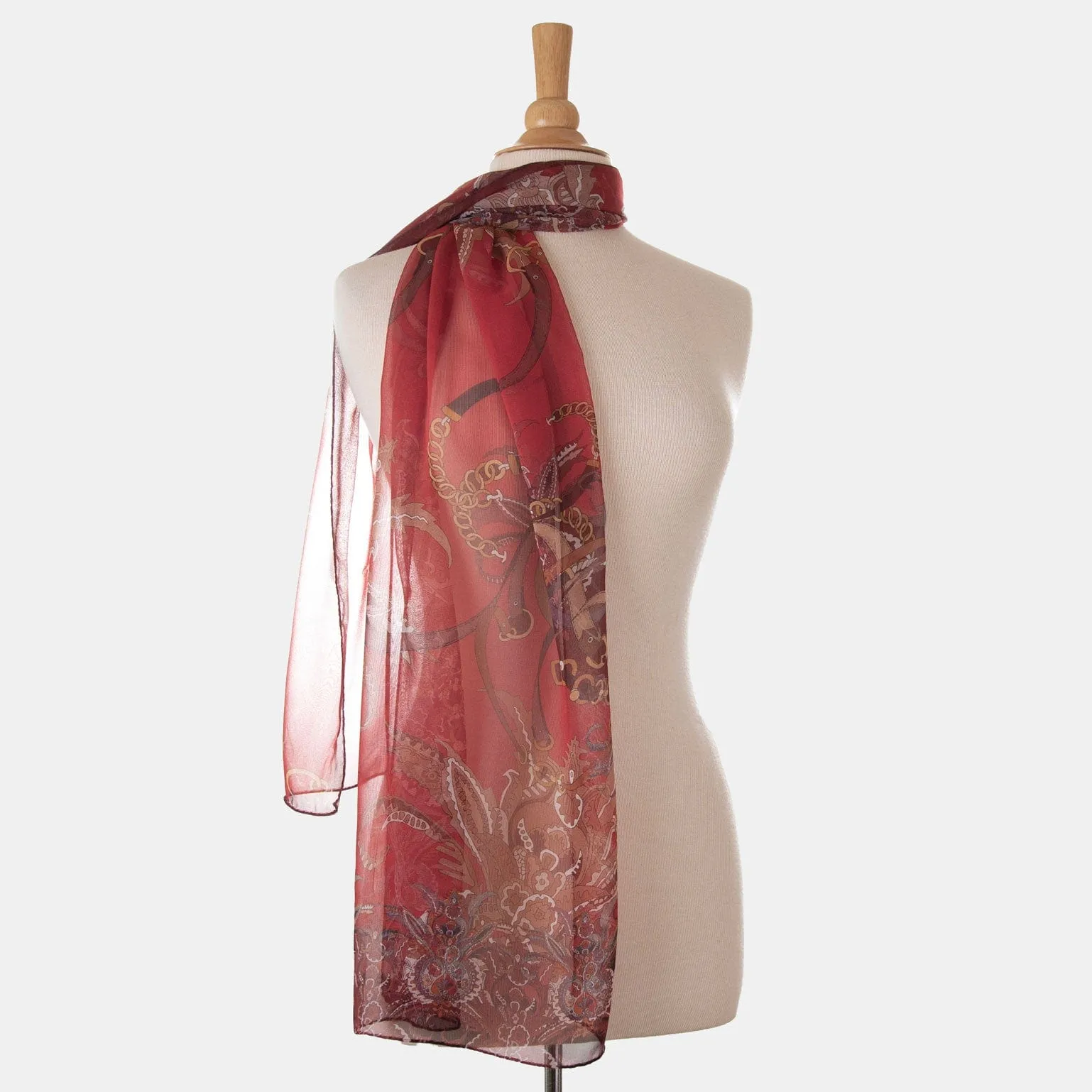 Alessandra - Long Sheer Silk Scarf - Red