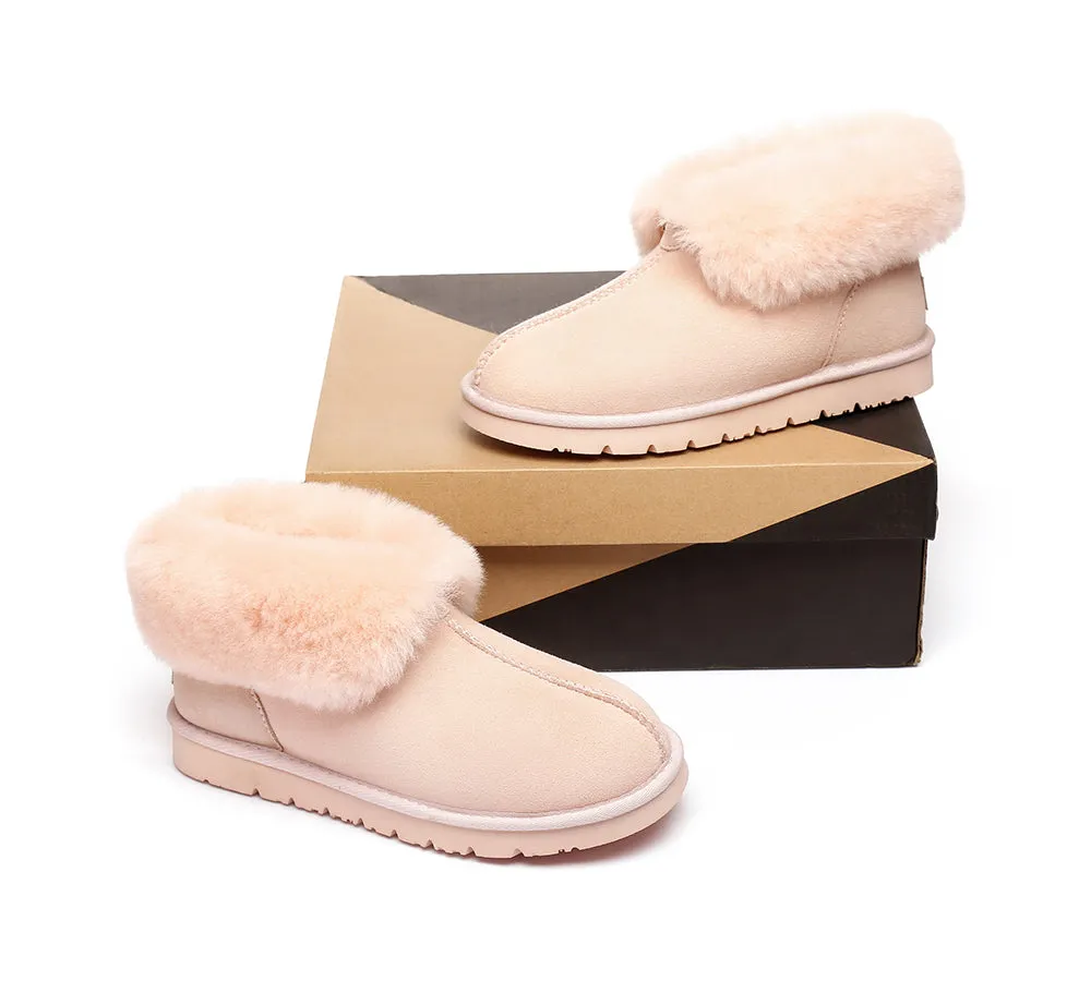 AUSTRALIAN SHEPHERD® UGG Double Face Sheepskin Wool Collar Ankle Slippers Mallow