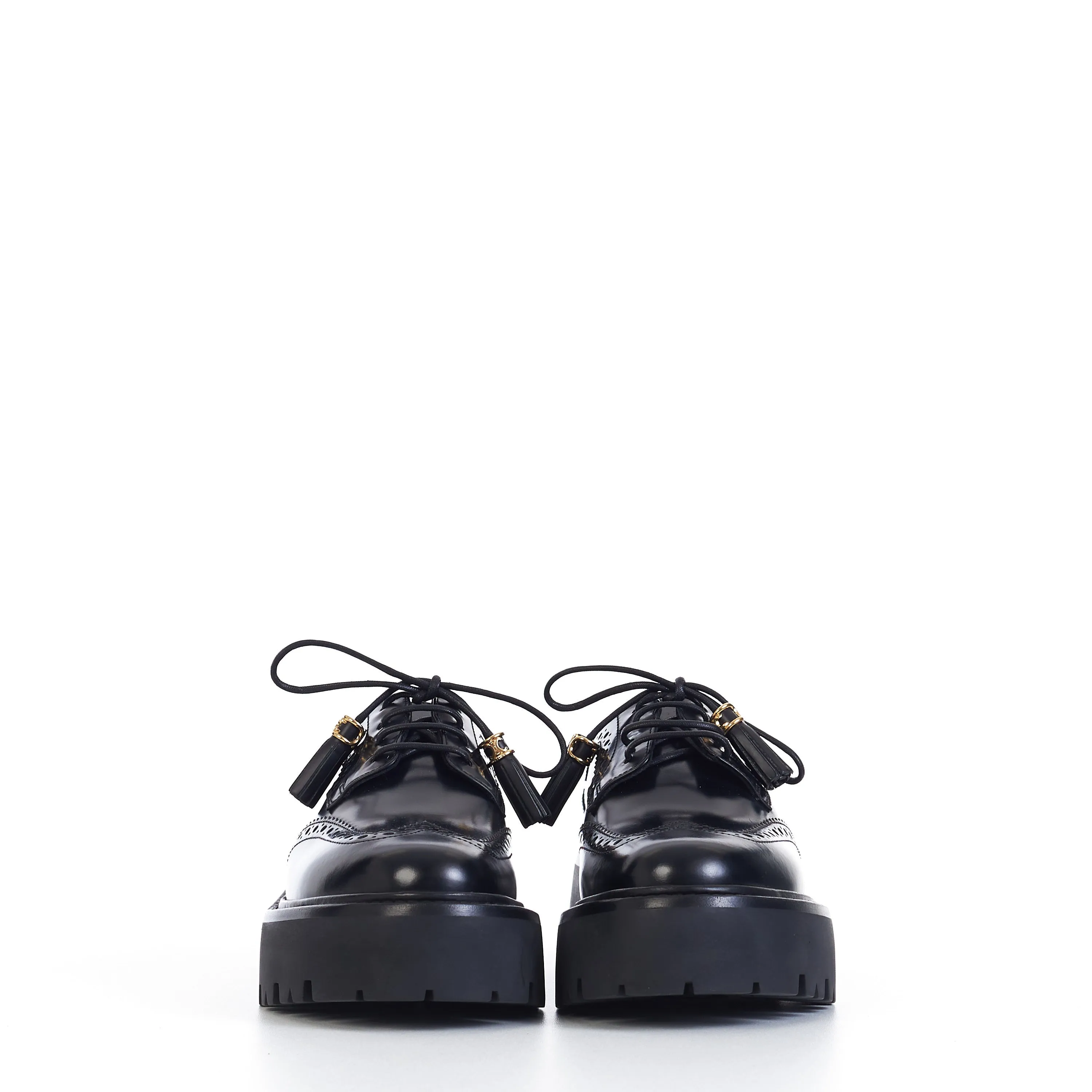 Bulky Brogue Derby In Black Polished Bull Leather