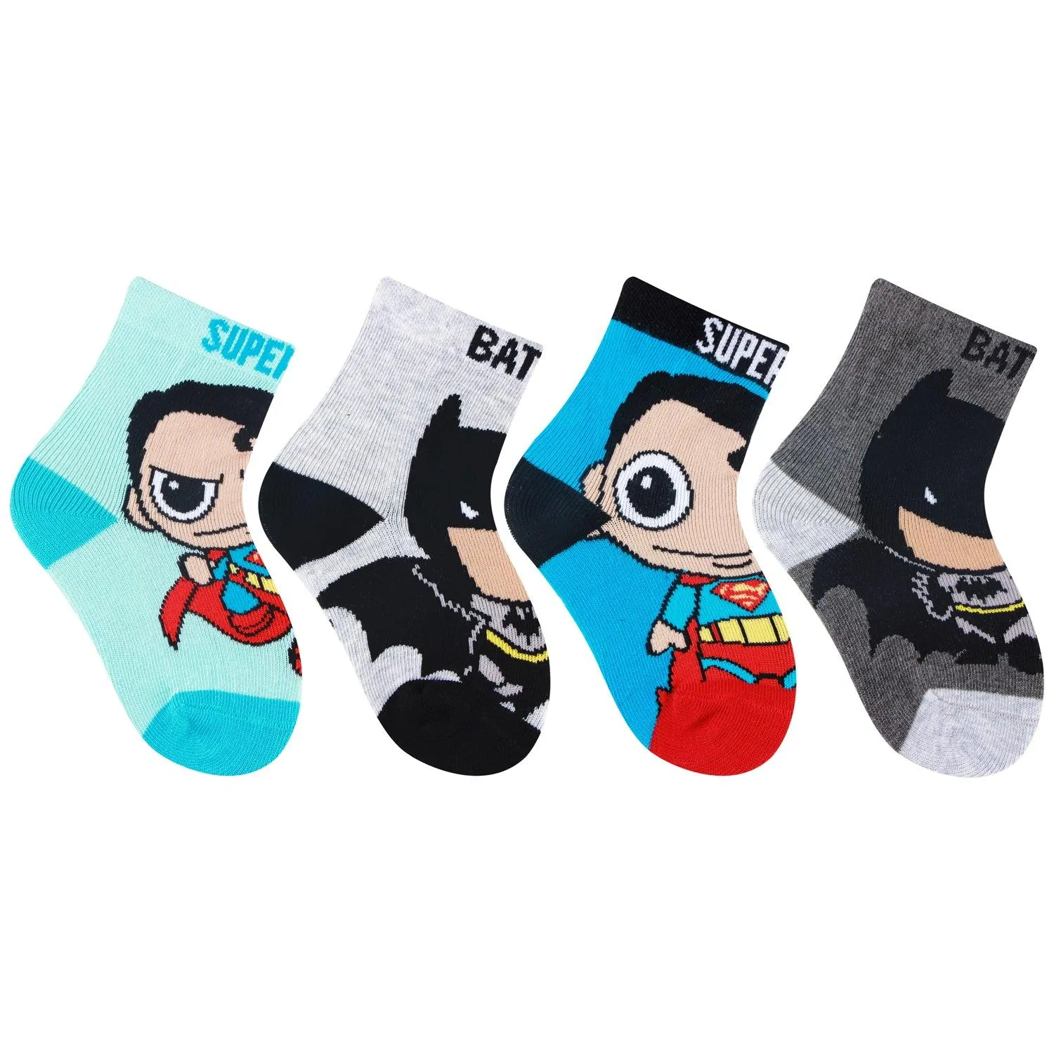 Chibi Batman & Superman Baby Unisex Socks - Pack Of 4