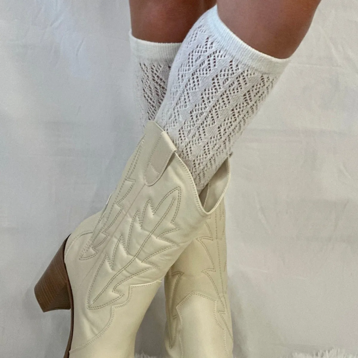 COWGIRL BOOT cute knee high socks  - cream