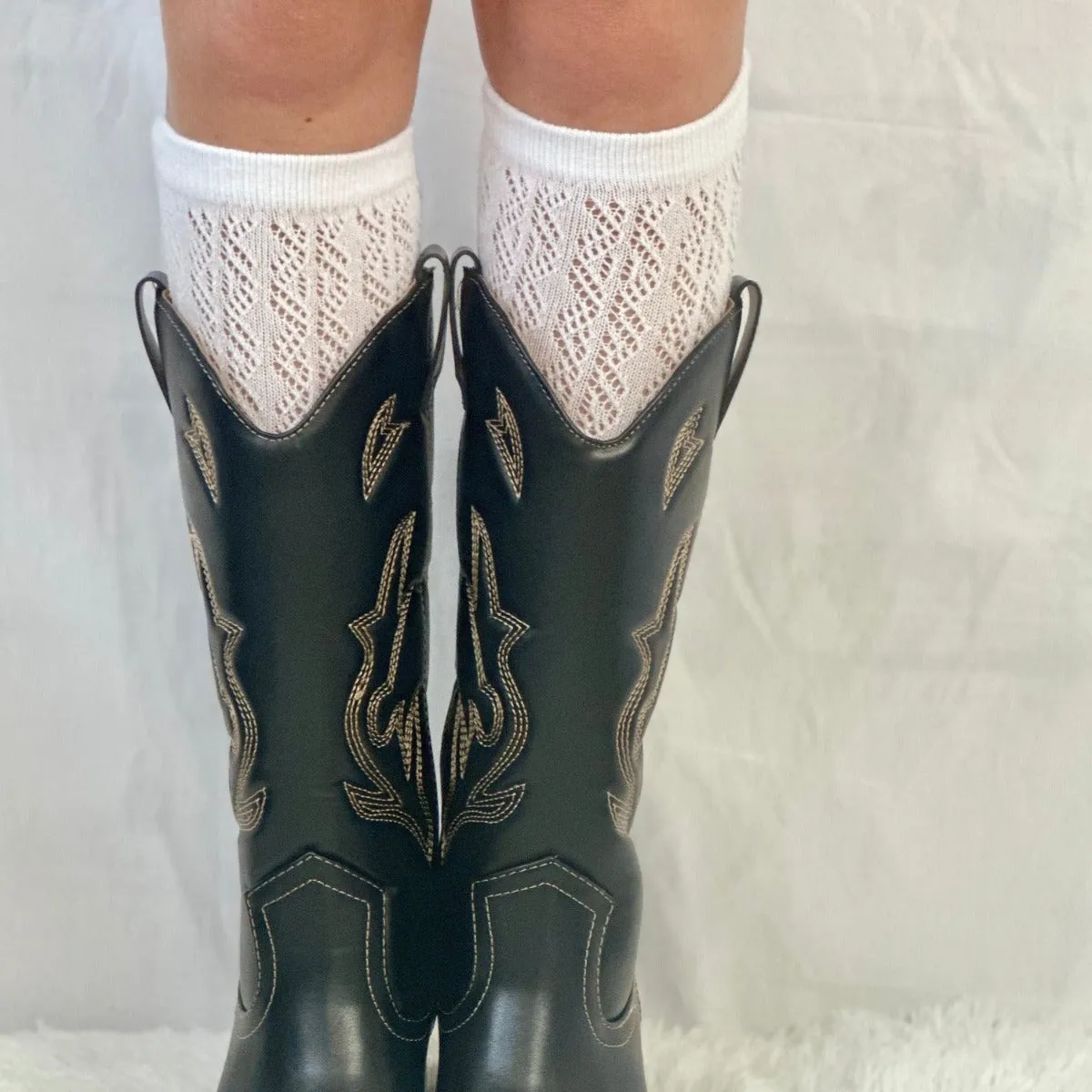 COWGIRL BOOT cute knee high socks  - cream