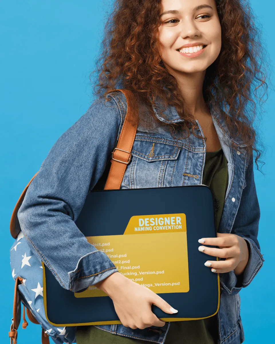 Creative Cool Black Laptop Sleeves with Tagline "Designer Naming Convention "