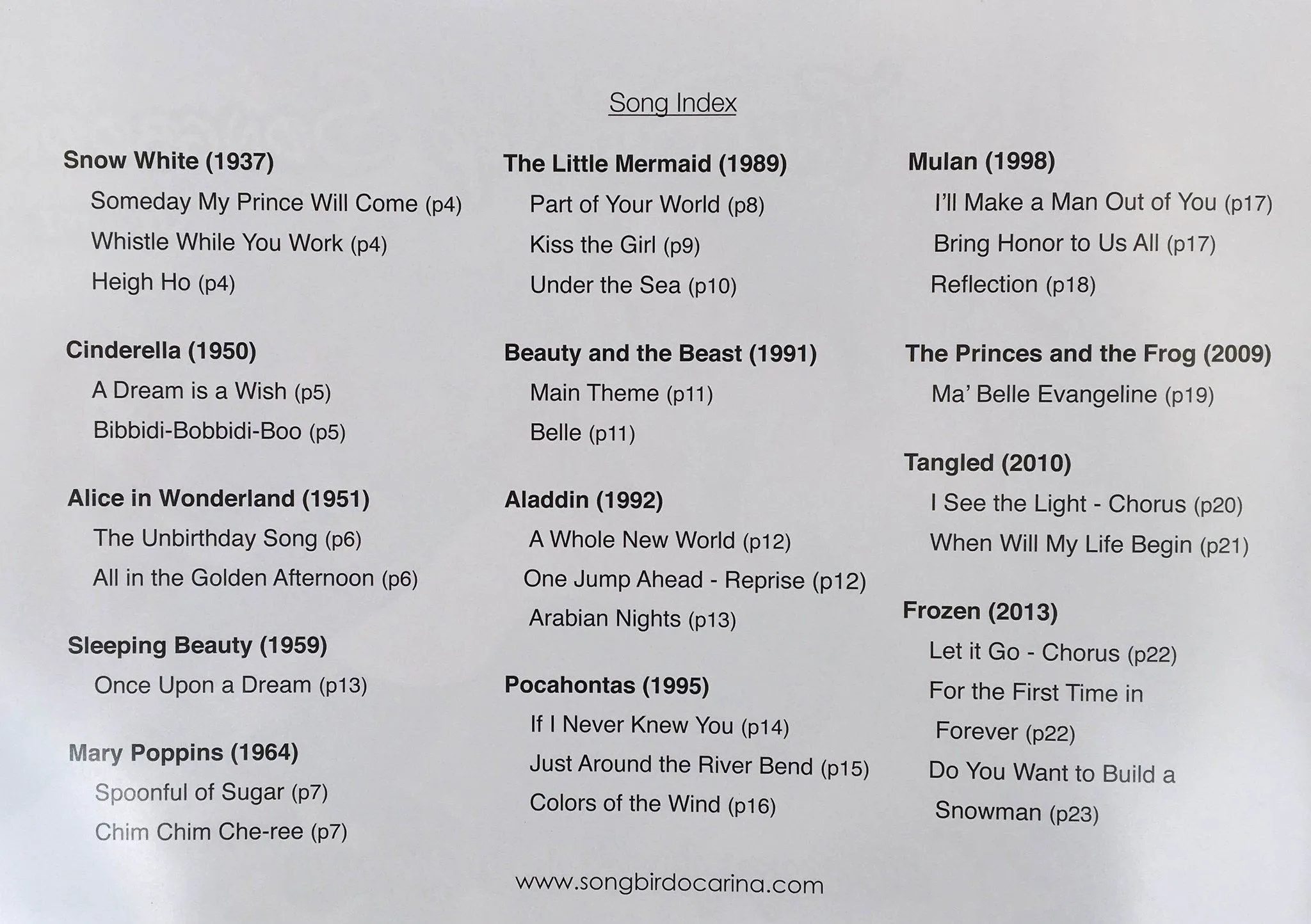 Disney Songbook for 12 Hole Ocarina