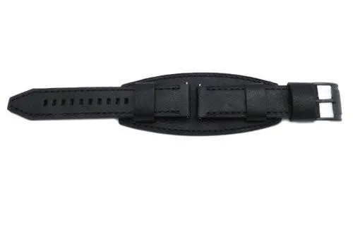 Fossil Black Textured Leather 22mm Black Tone Buckle Wide Watch Cuffband