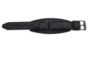 Fossil Black Textured Leather 22mm Black Tone Buckle Wide Watch Cuffband