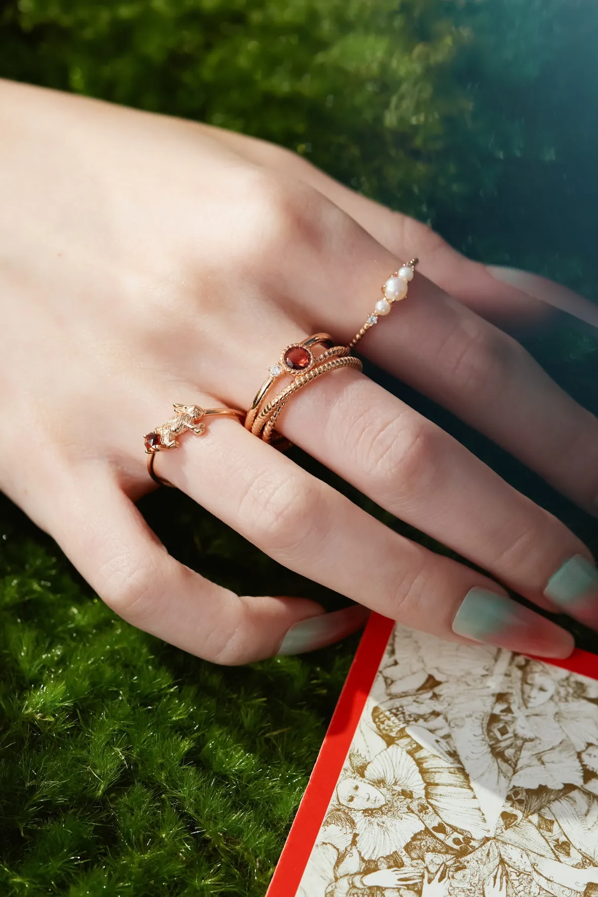 Garnet Gold Triple Ring - Mystical