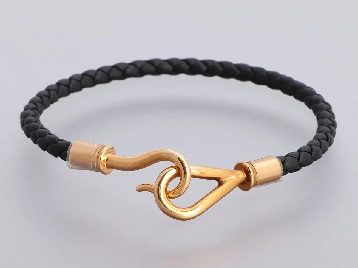 Hermès Black Leather Jumbo Hook Bracelet