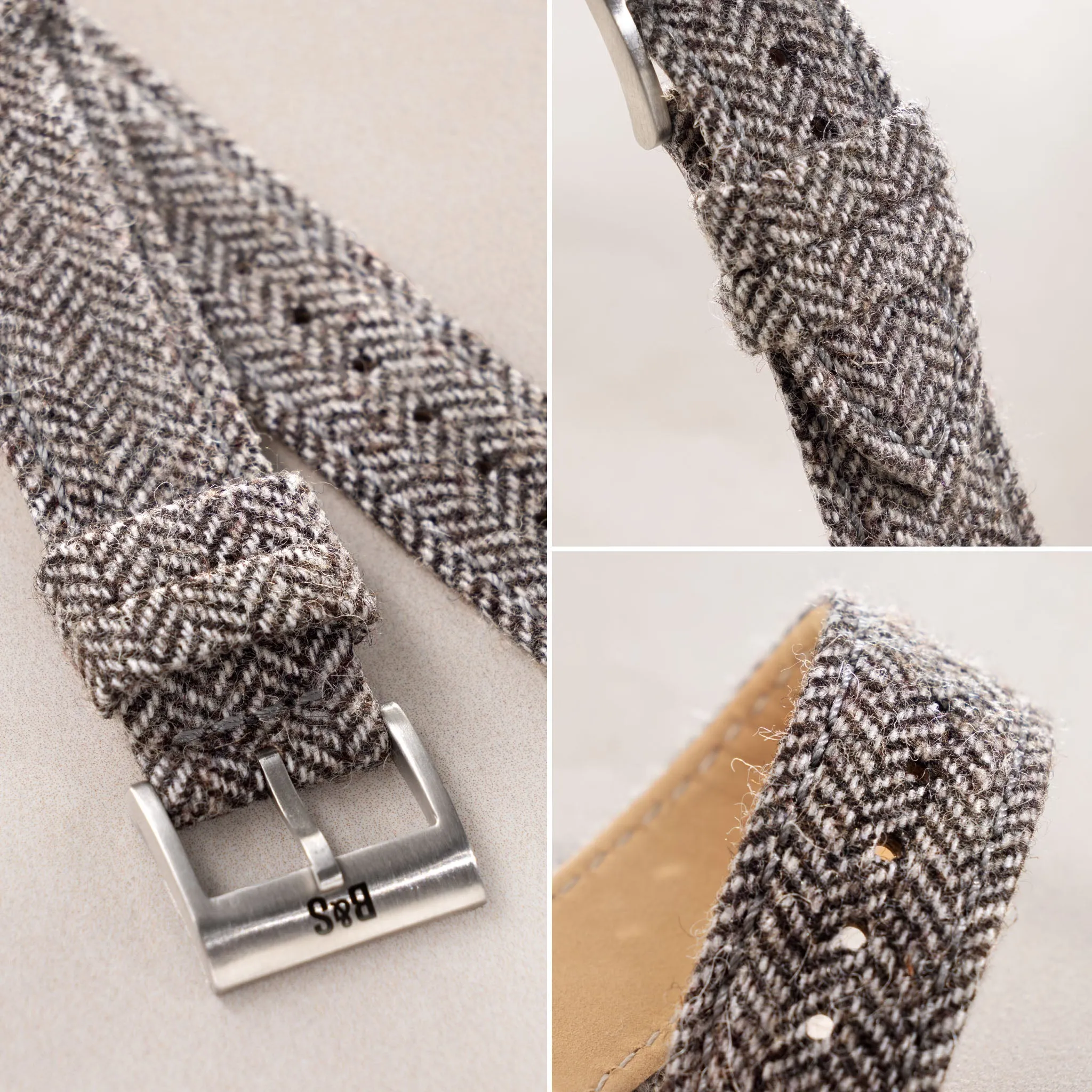 Herringbone Tweed Brown Leather Watch Strap