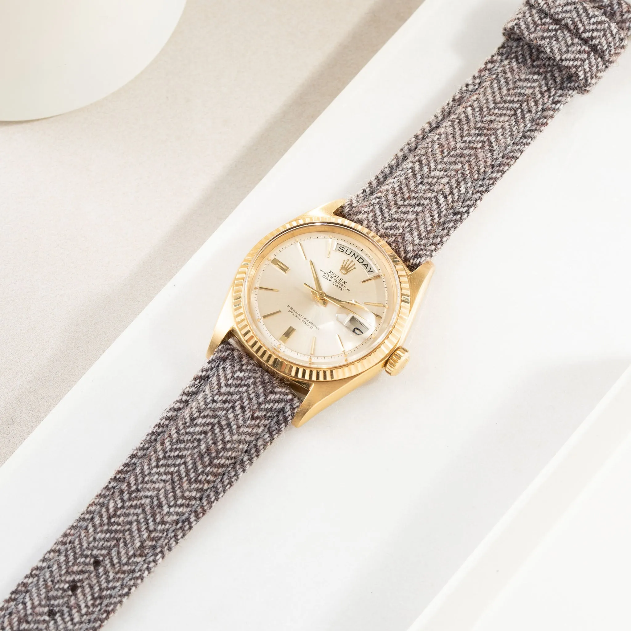 Herringbone Tweed Brown Leather Watch Strap