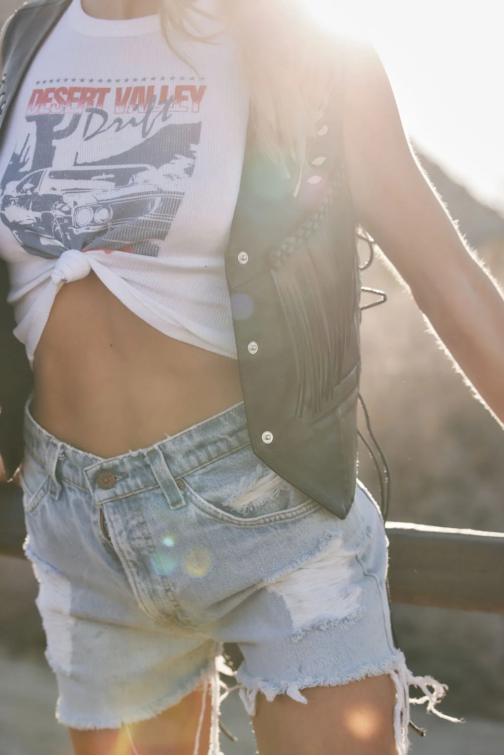 Lennon Black Faux Leather Fringe Vest