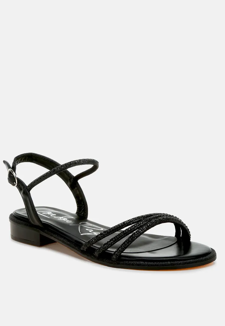 Nobbity Rhinestone Pearl Detail Flat Sandals