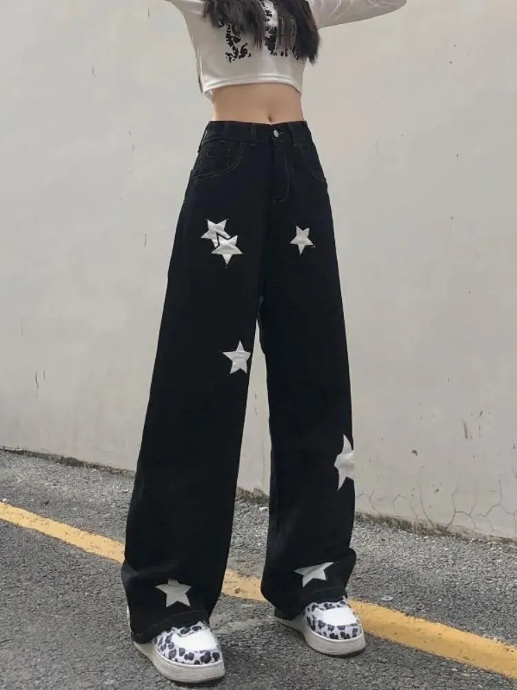 Retro Print Black Cargo Women Gothic Punk Oversize Pant