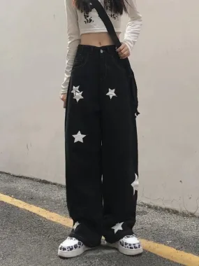 Retro Print Black Cargo Women Gothic Punk Oversize Pant