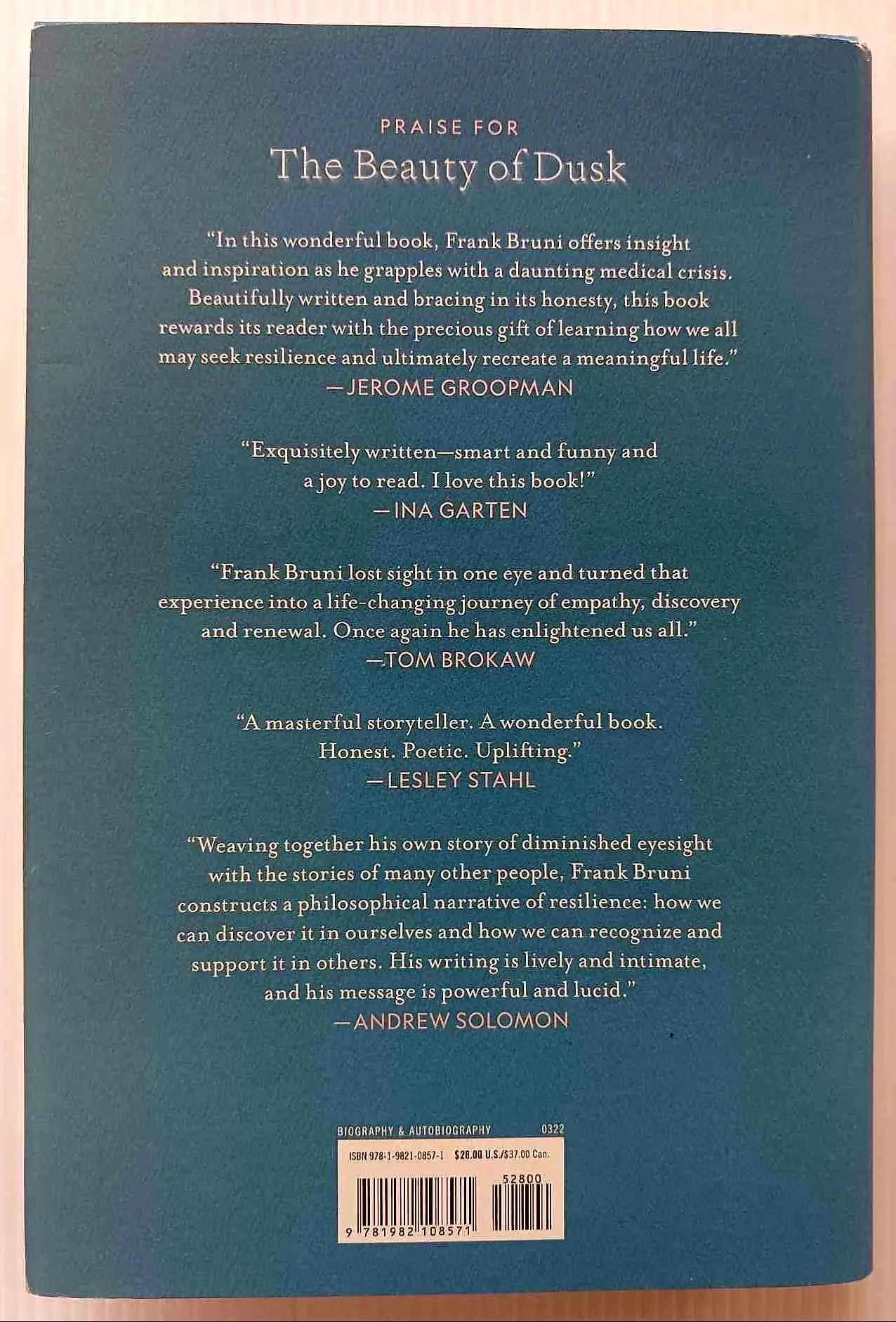 THE BEAUTY OF DUSK - Frank Bruni