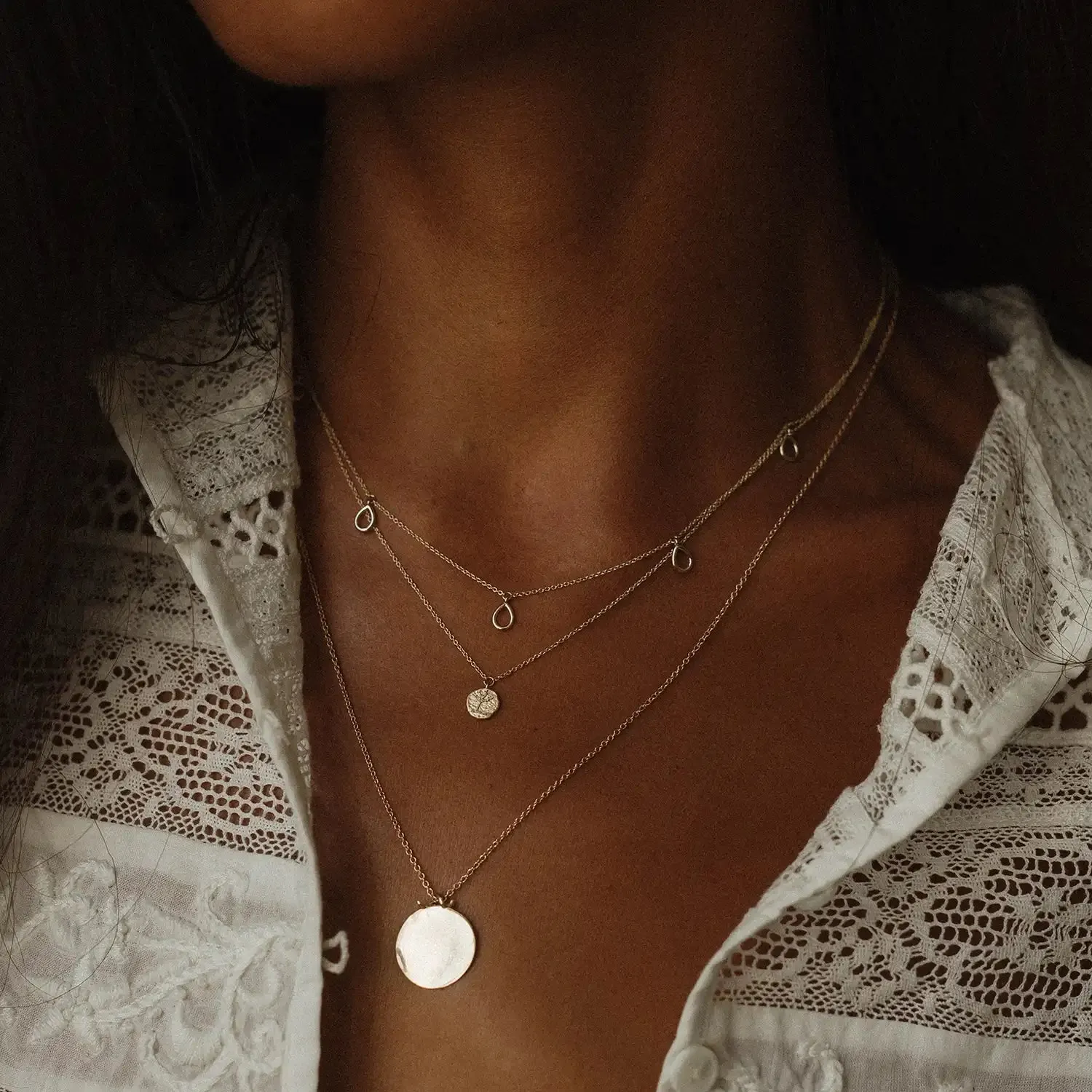 tree of life little coin pendant necklace - 14k yellow gold