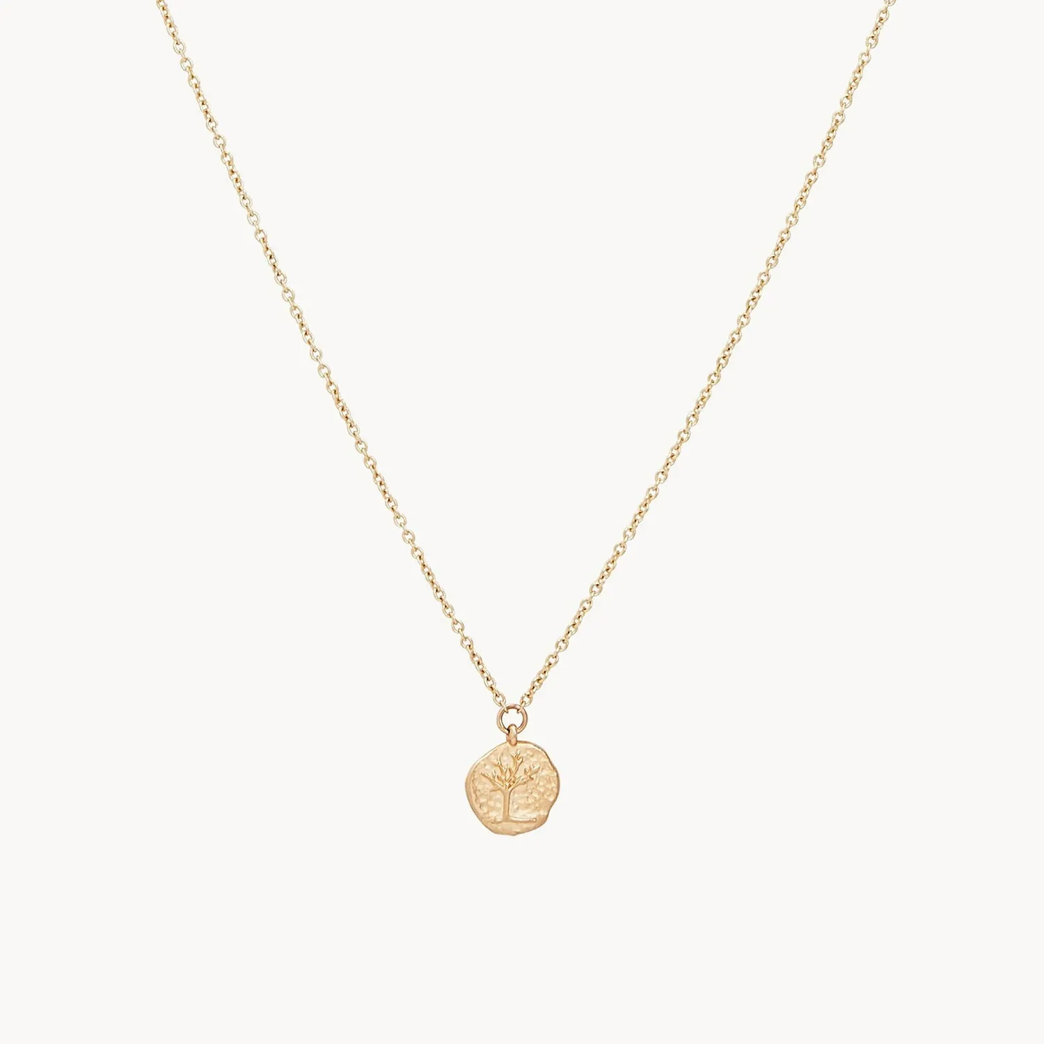 tree of life little coin pendant necklace - 14k yellow gold