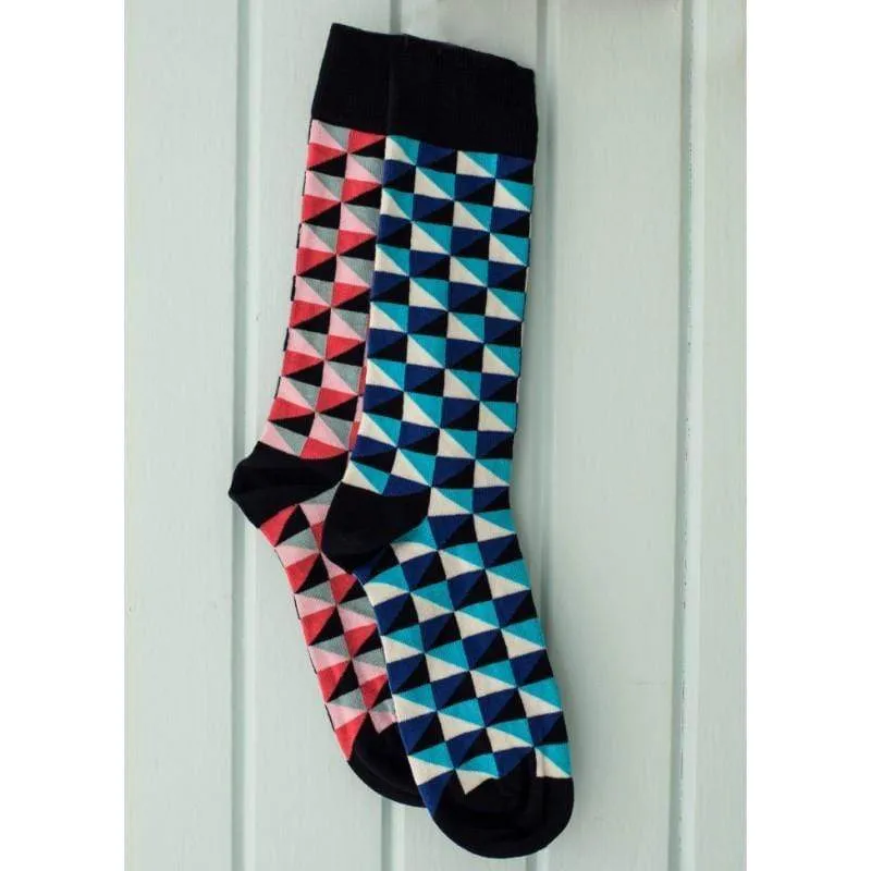 Triangle Pattern Colorful Crew Cotton 2 Pr. Pack Socks