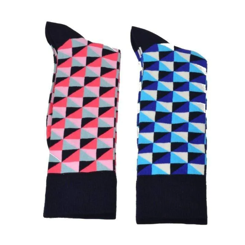 Triangle Pattern Colorful Crew Cotton 2 Pr. Pack Socks