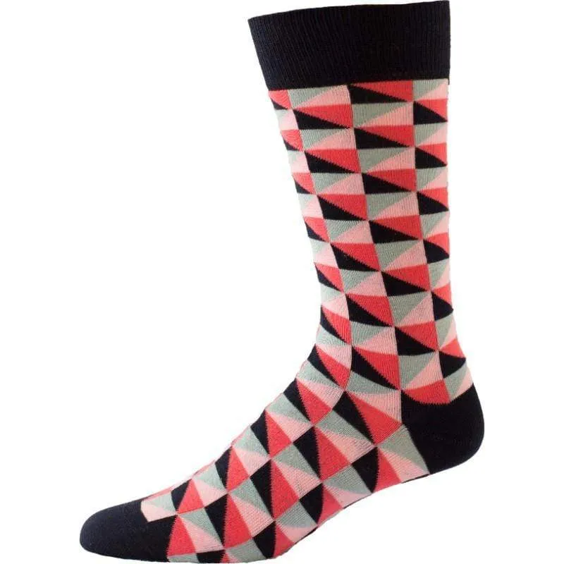Triangle Pattern Colorful Crew Cotton 2 Pr. Pack Socks