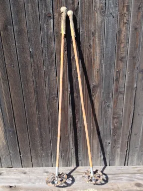 Vintage Bamboo Ski Poles - triple ring baskets