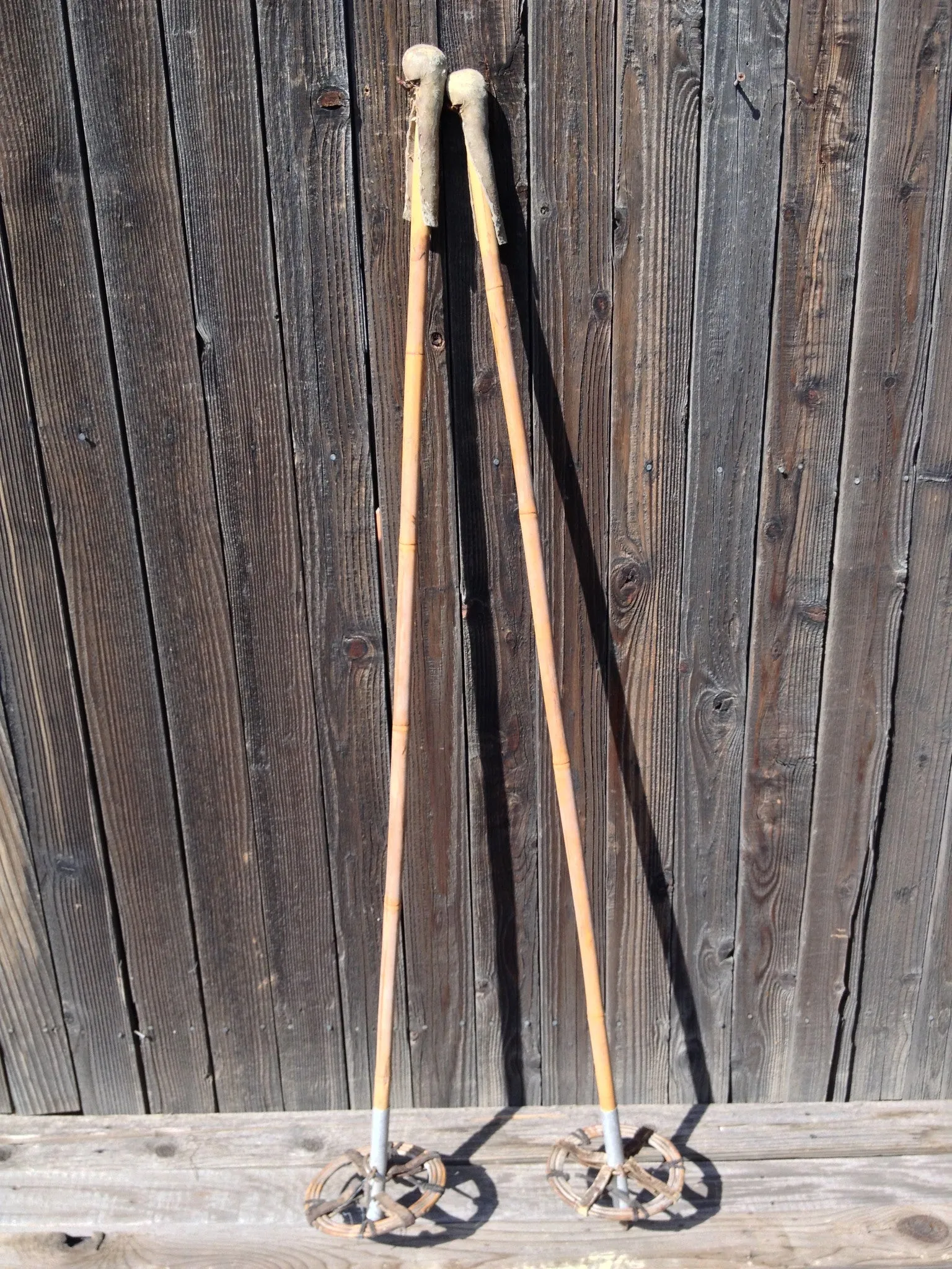 Vintage Bamboo Ski Poles - triple ring baskets