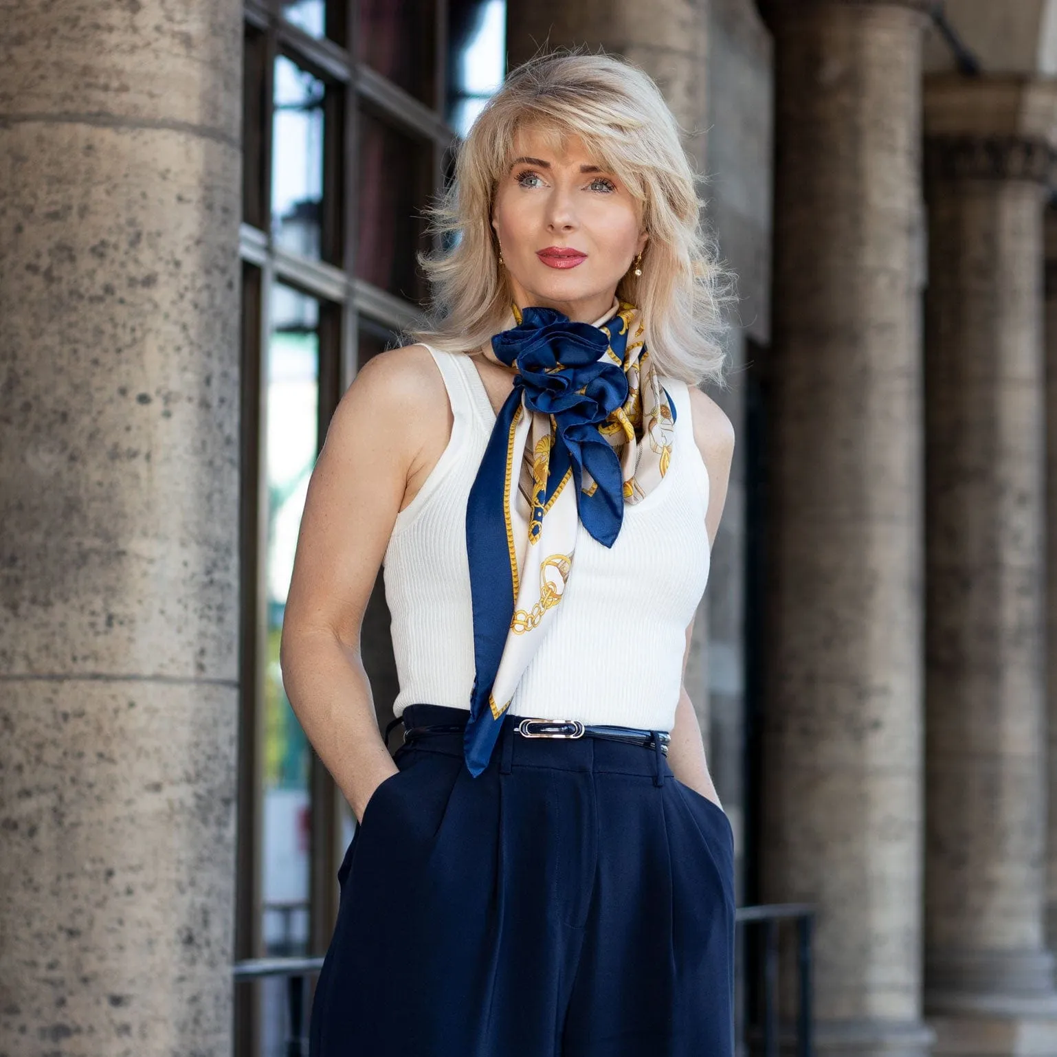 Vittoria - Hand Rolled Silk Foulard - Blue